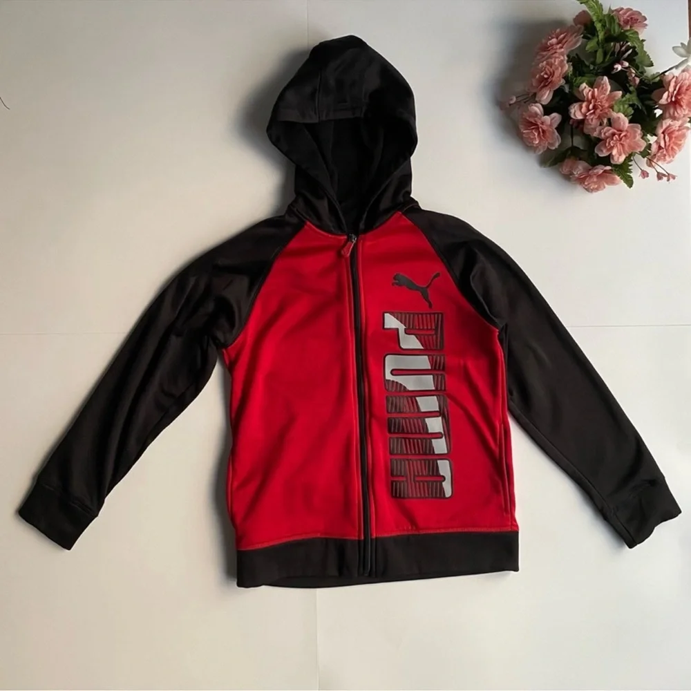 PUMA Red/Black Zip Up Hoodie Sweatshirt Boys Jacket